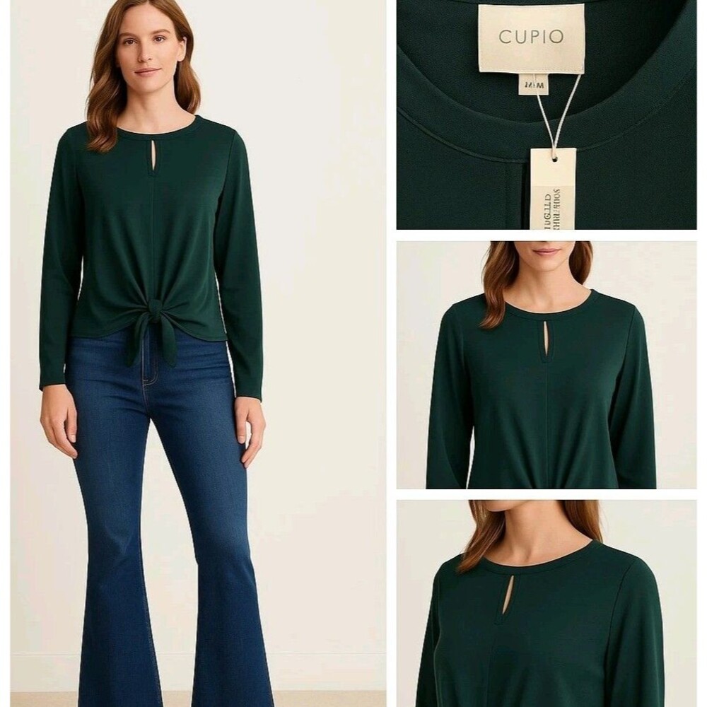 Cupio Tie Front Long Sleeve Blouse – Size M – Deep Teal/Deep Green – NWT